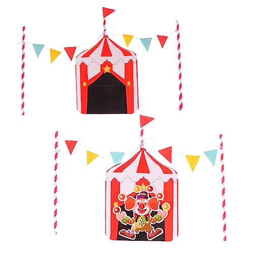 Toyvian 2 Sätze Kuchen Picks Geburtstagsfeier liefert Zirkus Dessert-Topper Essensauswahl für Partys Kühlschränke für Puppenhäuser Kuchen Topper Clown schmücken Hängende Fahnen Zylinder von Toyvian