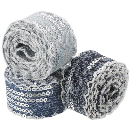 Toyvian 3 Rollen Pailletten-Jeansbesatz, Paillettenband, Stoff, Paillettenband, Besatz zum Nähen von Kleidungszubehör, Kleiderverzierung und Stirnbandbasteln von Toyvian