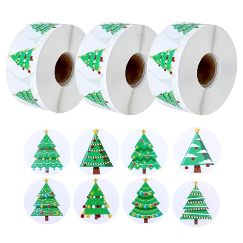 Toyvian 3 Rollen Weihnachtsbaum-Geschenkaufkleber: Selbstklebende Aufkleber für Weihnachtsgeschenksiegel – 2,5 cm große Weihnachtsumschlagaufkleber von Toyvian