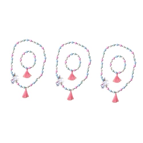 Toyvian 3 Sätze 2St HolzmehrfarbigPerlen Perlenkette für Kinder Halskette aus Holz Holzperle Halsketten eine Halskette Cartoon-Einhorn-Halskette Kinderarmband Karikatur Schmuck hölzern von Toyvian