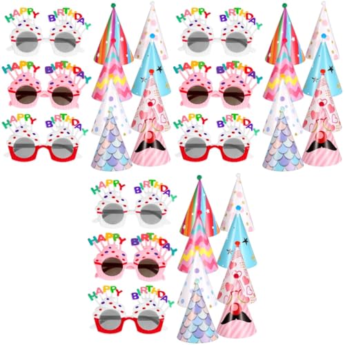 Toyvian 3 Sätze Geburtstagsbrille Partybrille u Sonnenbrille Party-brille Partyhüte Für Clown-kegel-pom-pom-hut Mädchen Hüte Neuheit Brillen Kegelhut Bommel Kind Gläser: Kunststoff Mini von Toyvian