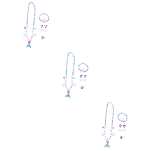 Toyvian 3 Sätze Perlenkette Armband Halskette mit Meerjungfrau-Anhänger Baby-Kit Halsketten eine Halskette Ring im süßen Stil kreatives Babyzubehör Mädchen Schmuck Geschenk einstellen Kind von Toyvian