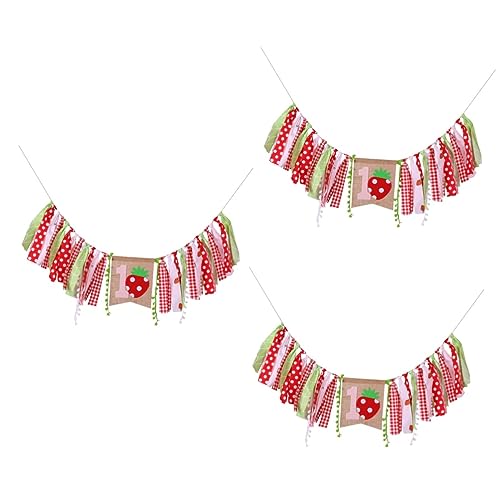Toyvian 3 Stücke Erdbeere Girlande Baby Ersten Geburtstag Banner Esszimmer Stuhl Volle Flagge Berry Bunting von Toyvian
