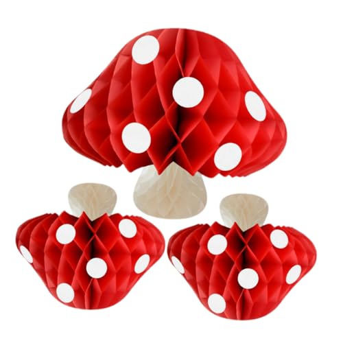 Toyvian 3 Stück Pilz Badezimmer Pilzlampe Tischdekoration Mit Pilzen Pilz Zeug Laternen Pilzwabe Pilzlichter Pilz-bodendekoration Dekorationen Für Pilzkuchen Pilztapete Papier Rot von Toyvian