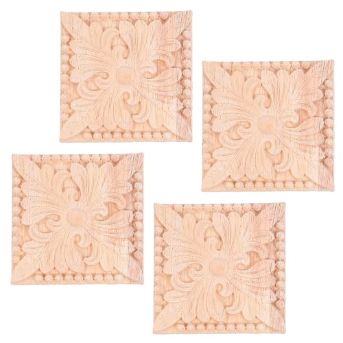 Toyvian 4 Stück Dekorative Holzbesatz: Holzgeschnitzte Applikation - Quadratisches Holz-Onlay für Möbelschränke und Spiegel - Geschnitztes Applikationsdekor Toyvian 4 Stück Dekorative Holzbesatz: Holzgeschnitzte Applikation - Quadratisches Holz-Onlay für Möbelschränke und Spiegel - Geschnitztes Applikationsdekor von Toyvian