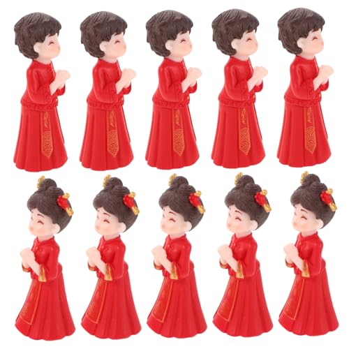 Toyvian 5 Paare Mikro-Landschaftsdekoration Kuchendekoration im chinesischen Stil chinesische hochzeitstorte topper Hochzeitspaar Figur Chinesische Ornamente Hochzeitsdekoration PVC rot von Toyvian