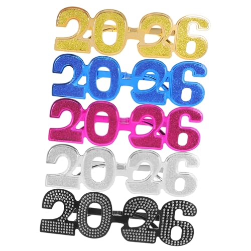 Toyvian 5 Stück Teiliges Glitzer Zahlenbrillen aus Robustem Pc Material Farbenfrohe Partybrillen für Silvester Abschlussfeier Geburtstagsdekoration Vielseitige Eyewear als Fotorequisiten von Toyvian