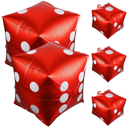Toyvian 5 Stück Würfel Folienballons, Rote Aluminium Folien Würfelballons, Partydekorationen, Vegas-Themen Partybedarf von Toyvian