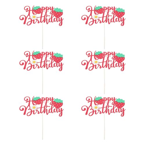Toyvian 6 Stück Erdbeer-Kuchenaufsatz „Happy Birthday“, glitzernder Kuchenbanner, Obstthema, Desserttischdekoration, Mini-Blumen-Erdbeer-Mittelstück Toyvian 6 Stück Erdbeer-Kuchenaufsatz „Happy Birthday“, glitzernder Kuchenbanner, Obstthema, Desserttischdekoration, Mini-Blumen-Erdbeer-Mittelstück von Toyvian