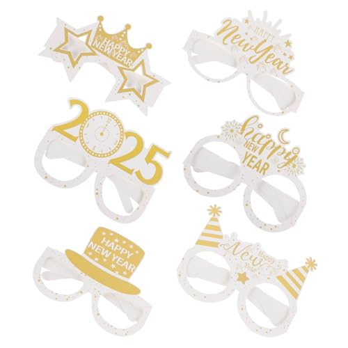 Toyvian 6 Stück Neujahrsparty Papierbrillen Weiß Bunte Farben Leicht Komfortabel Lustige Partybrille für Silvester Foto Requisiten Neujahrsdekoration von Toyvian