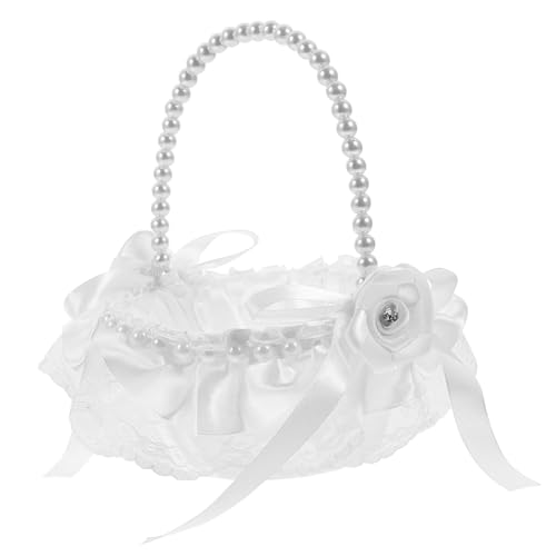 Toyvian Blumenmädchen Korb Weiß mit Perlenhenkel und Spitzenverzierung Eleganter Hochzeitskorb für Blumenmädchen Rustikaler Blumenkorb mit Schleife Handliches Accessoire für Hochzeit und Toyvian Blumenmädchen Korb Weiß mit Perlenhenkel und Spitzenverzierung Eleganter Hochzeitskorb für Blumenmädchen Rustikaler Blumenkorb mit Schleife Handliches Accessoire für Hochzeit und von Toyvian
