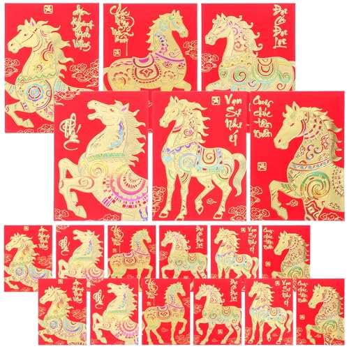 Toyvian Chinesische Umschläge 2026, Pferd, Neujahr, Hong Bao, Papiertasche, Segen, Geldpakete für Kindergeburtstag, Frühlingsfest, Party, Gelb, 120 Stück von Toyvian