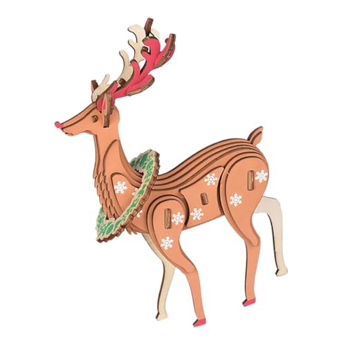 Toyvian Holz Weihnachtsrentier Puzzle DIY Kreatives Holzpuzzle Weihnachtsdeko Familienspiel Holzbausatz von Toyvian
