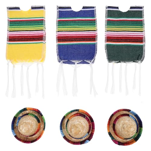 Toyvian Mini Sombrero Flaschenhüte mit Gestreiften Schals Mexikanische Flaschen Deko für Bier Wasser Soda Flaschen Fiesta Party Feier von Toyvian