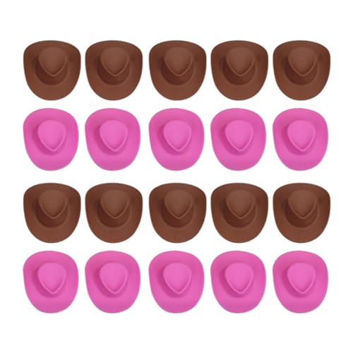 Toyvian Miniatur-Cowboyhüte 60 Stück Western-Cowgirl-Hut Spielzeug-Kunststoff-Puppenhut Winzige Fedora-Hüte Cowgirl-Puppenhaus-Kostüm Aufrollbare Krempe Diy-Mini-Hüte Rosa von Toyvian