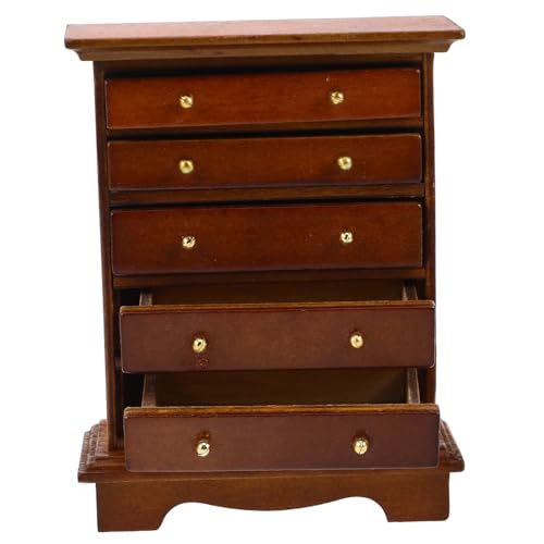 Toyvian Puppenhaus Möbel Holz Kommode Retro Design Stabiles Side Cabinet für Kinderzimmer Deko Walnuss Farbe Vielseitiges Miniaturmöbel von Toyvian