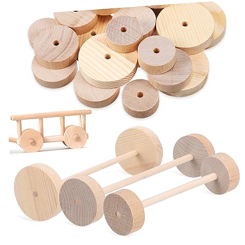 Toyvian Unlackierte Holzräder und Holzstäbe für DIY Projekte Bastelbedarf und Kreative Gestaltung von Toyvian