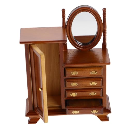 Toyvian Vintage Miniaturmöbel Für Puppenhaus Dresser Tisch Holz Kommode Für Schlafzimmer Dekoration Romantisches Design Mini-Haus Zubehör Elegantes Möbelmodell von Toyvian
