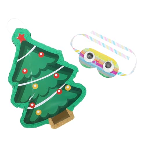 Toyvian Weihnachtliche Pinata Deko Weihnachtsbaum Form mit Augenbinde Teilig Party Beschäftigung Familienfest Zubehör von Toyvian