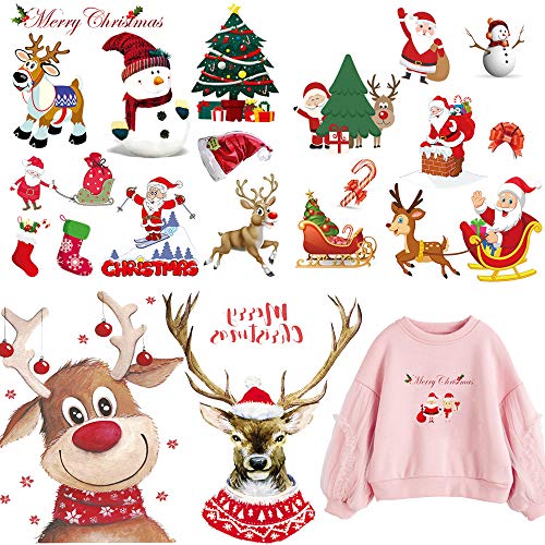 Aufnäher zum Aufbügeln, Weihnachtsserie, 4 Bögen, 18 Stück, DIY-Aufnäher, Wärmeübertragungsaufkleber für Kleidung, Jeans, Taschen, Dekoration Aufnäher zum Aufbügeln, Weihnachtsserie, 4 Bögen, 18 Stück, DIY-Aufnäher, Wärmeübertragungsaufkleber für Kleidung, Jeans, Taschen, Dekoration von Tpocean