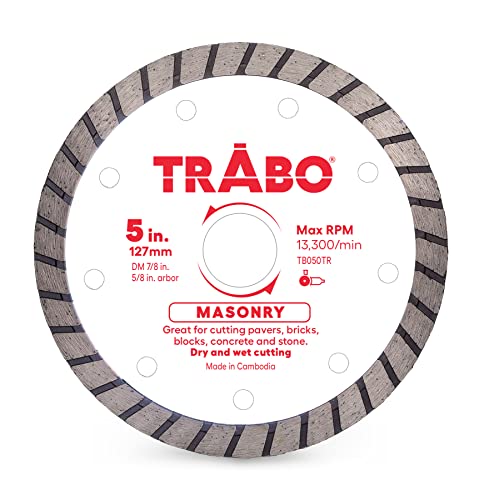Trabo 12,7 cm Mauerwerk Turbo Rim Diamant-Metall-Bond-Klinge zum Schneiden von Zement, Pflastersteinen, Beton mit Bewehrung, Naturstein und mehr, mit 7/8-Zoll-Dorn mit 5/8-Zoll-Reduzierring von Trabo