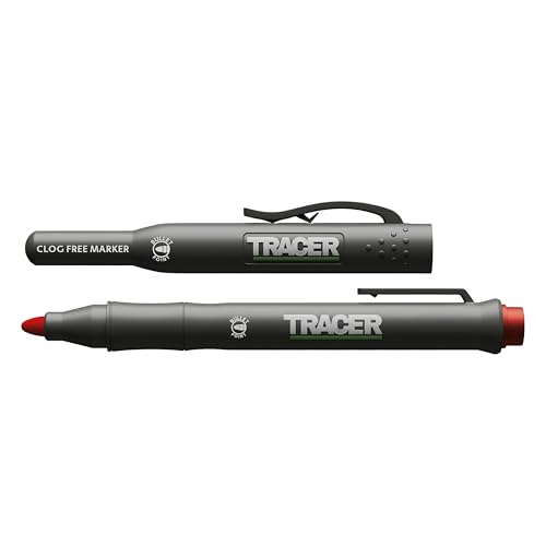 Tracer Verstopfungsfreier roter Konstruktionsmarker mit Baustellenholster (Allzweck-Marker perfekt für glänzende und staubige Oberflächen) - Rot von Tracer
