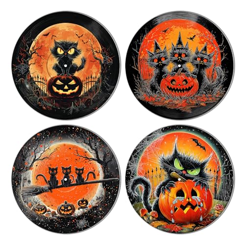 TracyArt Halloween-Wanddekoration, Horror-Geschenke, Kürbisse, schwarze Katze, Halloween-Poster, Horror-Dekoration, 4 Stück, 30,5 cm von TracyArt