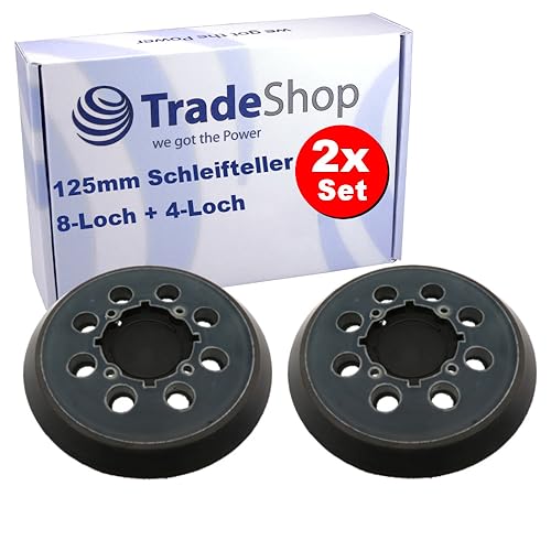 2x Trade-Shop 8-Loch + 4-Loch Klett Schleifteller Stützteller Haftteller Ø125mm kompatibel mit Dewalt DWE 6421 DWE 6421K DWE 6423 DCW210B von Trade-Shop