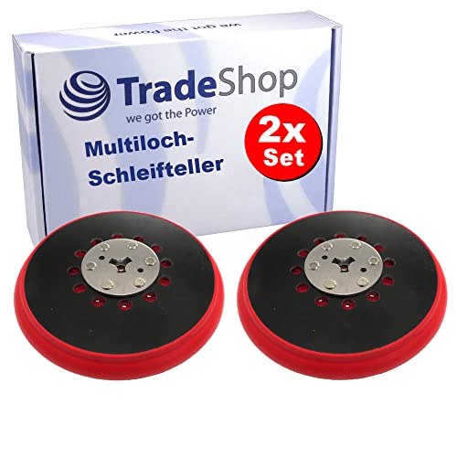 Trade-Shop 2x Medium Multi-Loch Schleifteller für Exzenterschleifer, M8 + 5/16" UNF, Schwarz, Rot, Kompatibel mit Bosch, Festool, Makita, Metabo, Dewalt von Trade-Shop