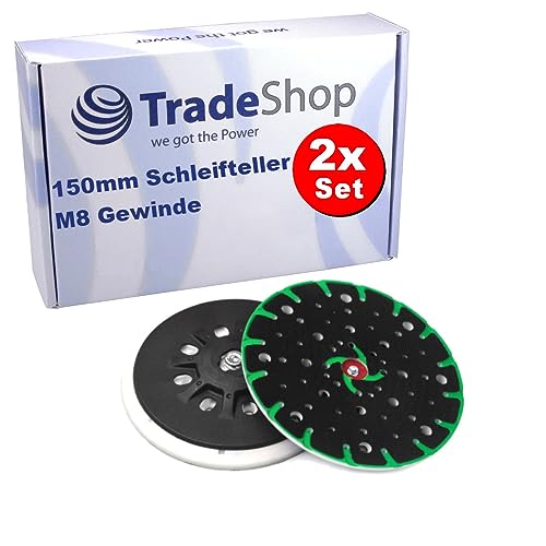 2x Trade-Shop Klett Schleifteller/Stützteller 150mm, hart, 48 Absauglöcher kompatibel mit Festool Exzenterschleifer wie ES 150 ersetzt 202458 von Trade-Shop