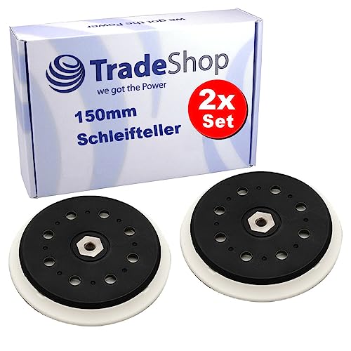 Trade-Shop 2x Klett Schleifteller Stützteller, 150mm Durchmesser, 15 Löcher, Hart, Schwarz, Weiß, Kompatibel mit Makita BO6050, Ersatz für Makita 197315-5 von Trade-Shop