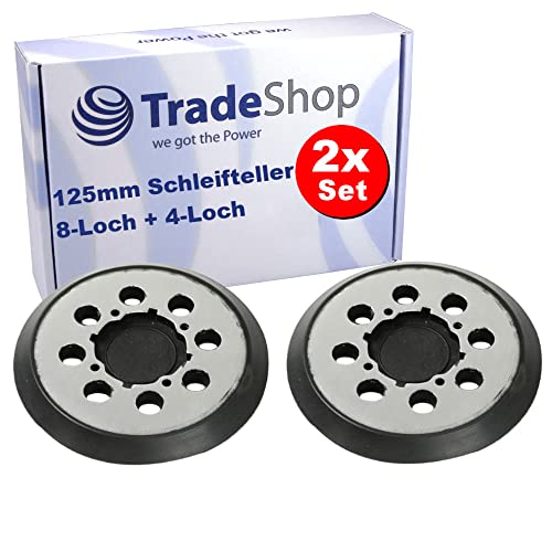 2x Trade-Shop Ø125mm Schleifteller/Stützteller/Haftteller kompatibel mit Dewalt DWE 6421, DWE 6423, DWE 6423K / 125mm Durchmesser, 8 Staublöcher, Klett von Trade-Shop