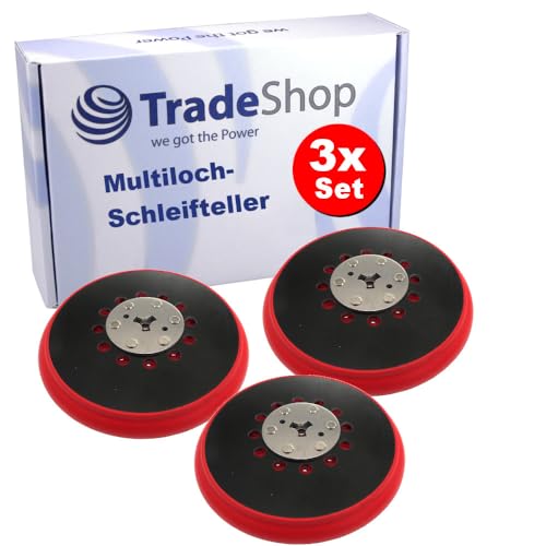 3x Trade-Shop 150mm Klett Multi-Loch Schleifteller Haftteller, mittelharte Ausführung, kompatibel mit Bosch GET 75-6, GET 75-150, GET 65-5, GEX 33-6 von Trade-Shop