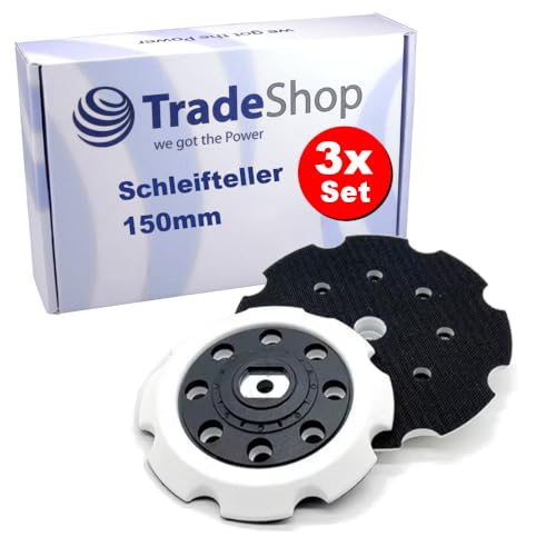 3x Trade-Shop 8-Loch 150mm Klett Haftteller Schleifteller kompatibel mit Makita PO5000C, PO6000C, DPO500Z, DPO600Z, DPO600TKX1 Exzenterpolierer von Trade-Shop