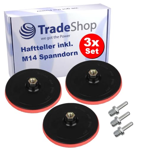 3x Trade-Shop Klett Haftteller/Schleifteller/Stützteller/Polierteller 150 mm Durchmesser inkl. M14 Spanndorn für Schleifmaschinen Bohrmaschinen Akkuschrauber von Trade-Shop