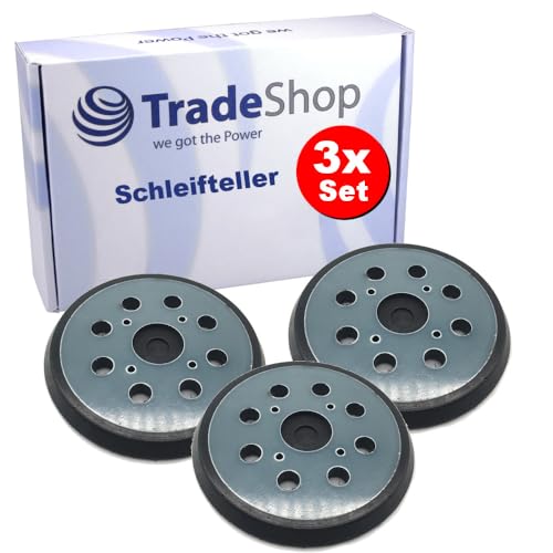 3x Trade-Shop Klett Schleifteller/Stützteller/Haftteller kompatibel mit Einhell TE-RS 40-E Milwaukee M18 BOS125-0/4 Befestigungslöcher, 8 Staublöcher von Trade-Shop