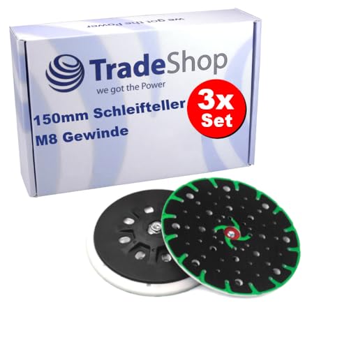 3x Trade-Shop Klett Schleifteller/Stützteller 150mm, hart, 48 Absauglöcher kompatibel mit Festool Exzenterschleifer wie ES 150 ersetzt 202458 von Trade-Shop