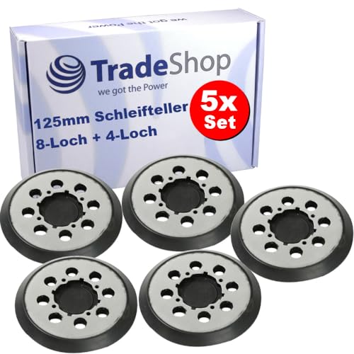 5x Trade-Shop 8-Loch + 4-Loch Klett Schleifteller Stützteller Haftteller Ø125mm kompatibel mit Dewalt DCW 210, DCW 210 BR, DCW 210 D1, DCW 210 D2 von Trade-Shop