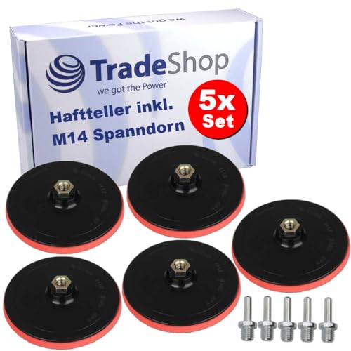 5x Trade-Shop Klett-Schleifteller/Haftteller/Stützteller/Polierteller mit M14 Spanndorn für Elektrowerkzeuge mit M14 Gewinde Aufnahme/Ø 100mm, 12500 u/min 5x Trade-Shop Klett-Schleifteller/Haftteller/Stützteller/Polierteller mit M14 Spanndorn für Elektrowerkzeuge mit M14 Gewinde Aufnahme/Ø 100mm, 12500 u/min von Trade-Shop
