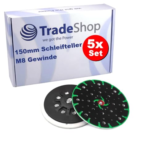5x Trade-Shop Klett Schleifteller/Stützteller 150mm, weich, 48 Absauglöcher kompatibel mit Festool Exzenterschleifer wie ES 150 ersetzt 202458 von Trade-Shop