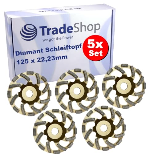 5x Trade-Shop Turbo-Segment Profi Diamant Schleifteller Schleiftopf 125 x 22,2mm kompatibel mit DeWalt Eibenstock Hilti Flex Collomix Winkelschleifer von Trade-Shop