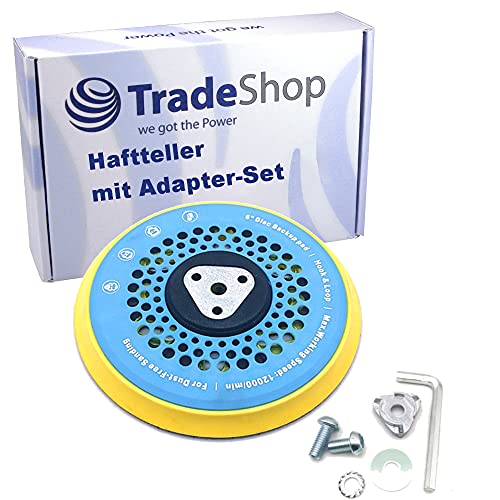 Trade-Shop Klett Haftteller/Schleifteller/Stützteller 150mm M8 5/16" Gewinde + Adapter Set Schrauben Scheiben Schlüssel für Exzenterschleifer Trade-Shop Klett Haftteller/Schleifteller/Stützteller 150mm M8 5/16" Gewinde + Adapter Set Schrauben Scheiben Schlüssel für Exzenterschleifer von Trade-Shop