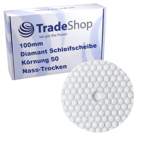 Trade-Shop Ø100mm Nass-Trocken Schleifscheibe/Polierscheibe/Polierpad M14#50 für Naturstein, Beton, Granit, Fliesen, Keramik, Marmor von Trade-Shop