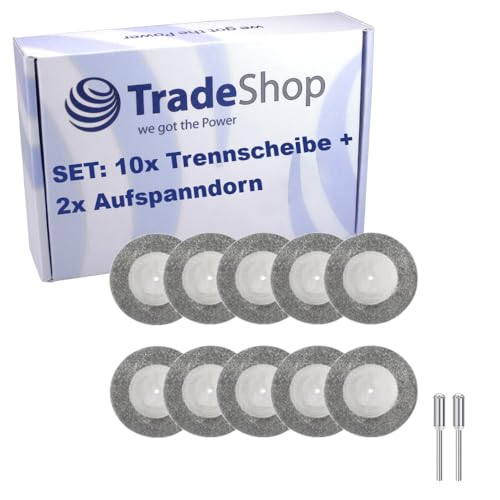 Trade-Shop SET: 10x Trennscheibe 50mm + 2x Aufspanndorn kompatibel mit Dremel, kompatibel mit Proxxon Multifunktionswerkzeuge D29 Trade-Shop SET: 10x Trennscheibe 50mm + 2x Aufspanndorn kompatibel mit Dremel, kompatibel mit Proxxon Multifunktionswerkzeuge D29 von Trade-Shop
