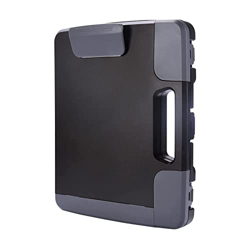 Tradetop Klemmbrett mit Aufbewahrung, strapazierfähig, tragbar, Klemmbrett-Koffer mit Griff, Kunststoff-Aufbewahrungsbox mit seitlicher Öffnung, 36.8 x 30.5 x 4.4 cm, Schwarz von Tradetop