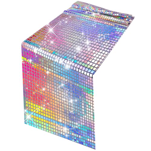 TranRantic Disco Party Tischläufer, 30x275cm Discokugel Tischdecke Farbige Glitter, Glitter Party Deko für 70er 80er Jahre Disco Party, Paillette Tischläufer für Tanzparty Geburtstag Deko(Farbige) von TranRantic
