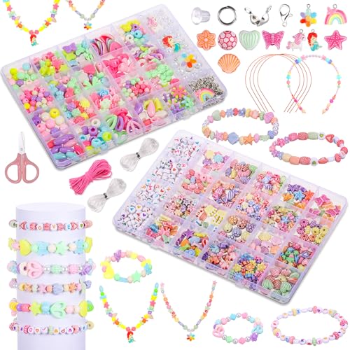Tranrantic 2 Packs Perlen für Armbänder Kinder,48 Arten Armbänder Selber Machen Kinder,Armband Perlen Set,Bracelet Making Kit,Schmuck Basteln Mädchen Geschenke für 4 5 6 7 8 9 10 11 12 Jahre von TranRantic