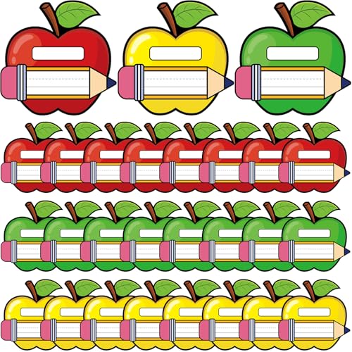 Trandraft 36 Stück Äpfel-Aufkleber, Etiketten, Rot, Gelb, Grün, Äpfel, Namensschild, Schulanfang, Klassenzimmer, Dekoration für Büro, Schreibtisch, Wand, Nachrichtenbrett von Trandraft