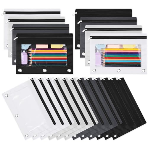 Trandraft Federmäppchen für 3-Ringordner, transparentes Fenster, Federmäppchen, Reißverschluss-Tasche mit 3 verstärkten Ösen für Bürobedarf (weich), 20 Stück von Trandraft