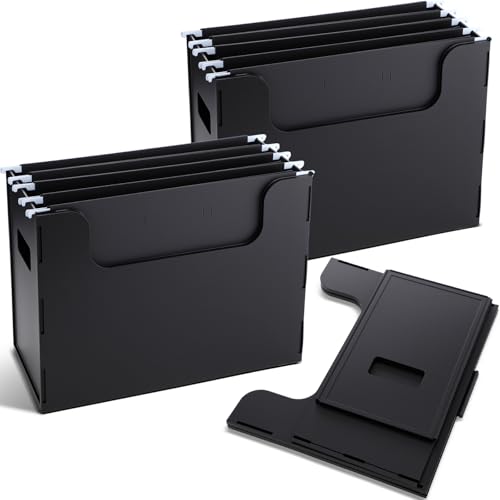 Trandraft Tragbare Schreibtisch-Ordner, Seitengriffe, Kunststoff-Hängeregistratur-Ordner, Briefgröße für Büro, Schule, Zuhause (Schwarz, 2 Stück) von Trandraft